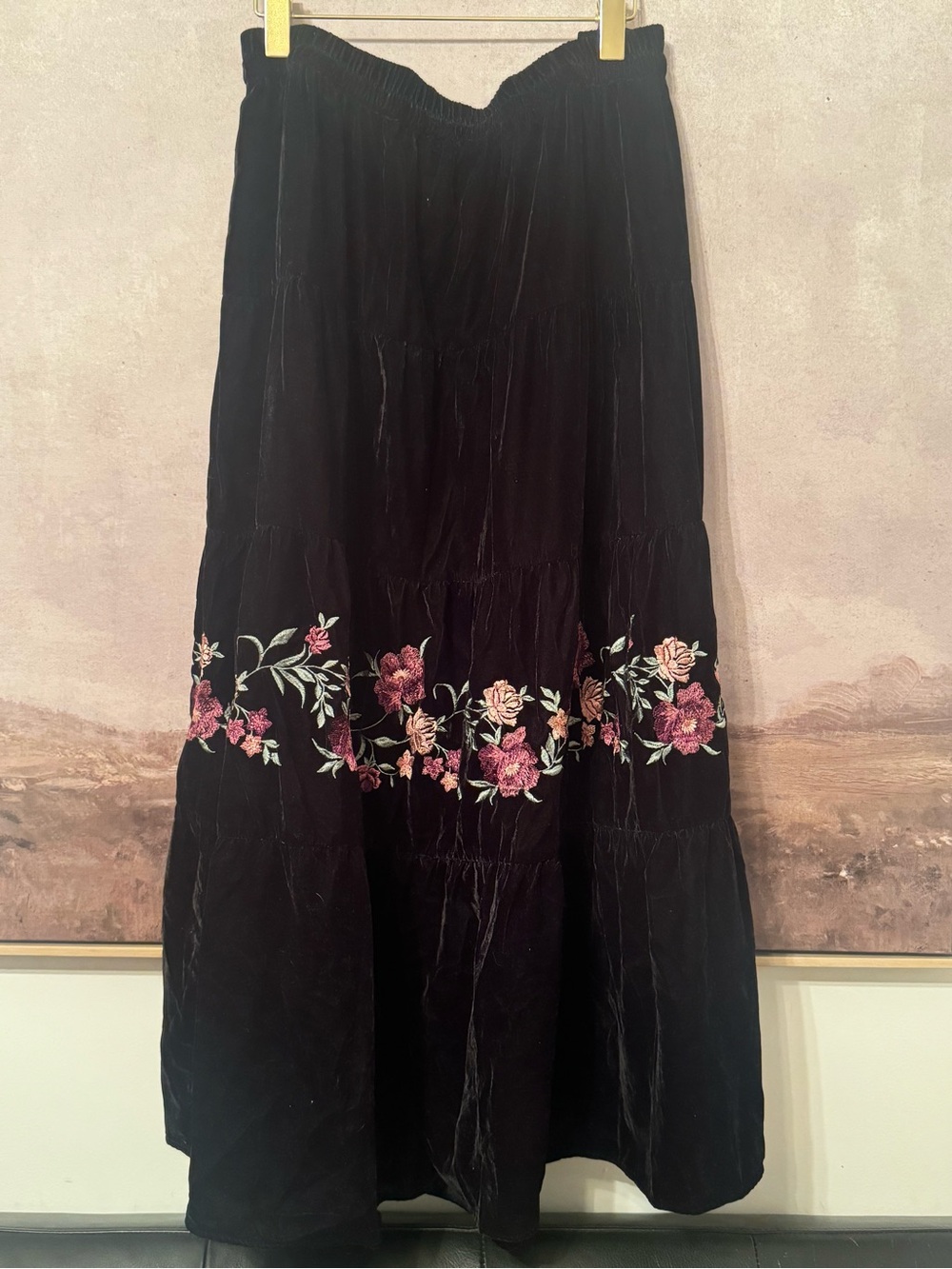 Antthony Design Originals Embroidered Velvet Tiered Maxi Skirt ~ Size 2X